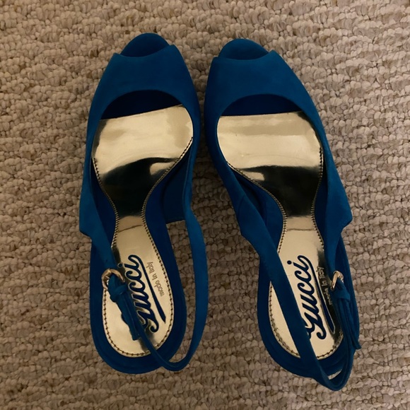 Gucci Sophia Suede Peep Toe Slingback Sandals - Picture 5 of 10